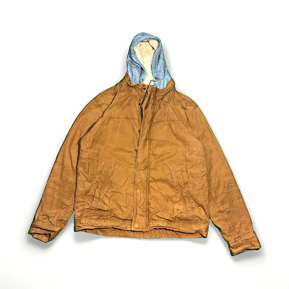 American Eagle Men's Brown Hooded Lined Canvas Cotton Jacket Zip/Button Sz M